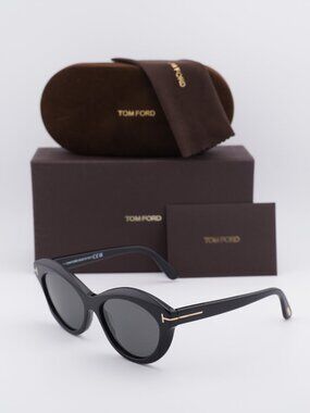 Tom Ford Toni FT1111 01D Cat Eye Sunglasses - Shiny Black/Smoke Polarized